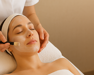 Frau die eine Gesichtsbehandlung bekommt