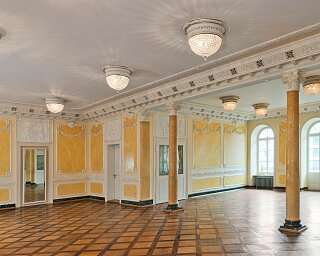 Historischer Limmatsaal in gelb mit Holzparkett 