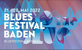 Plakat vom Bluesfestival in Baden in blau gehalten 