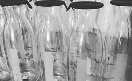 Getraenkeflaschen aus Glas von den Teammitgliedern